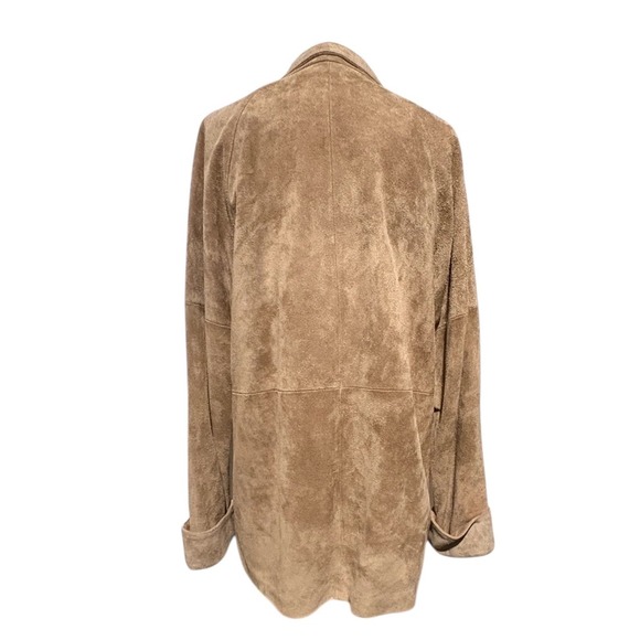 Vintage 80s BG Street Suede Leather Open Front Cardigan Jacket Taupe Women Small - Picture 4 of 11